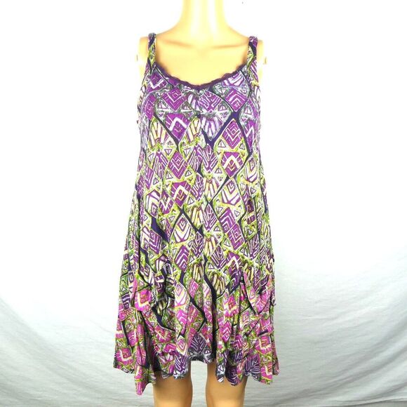 FP Free People One Swing Dress Slouch Pockets Lace V Neck Strappy Purple Green - Picture 1 of 6